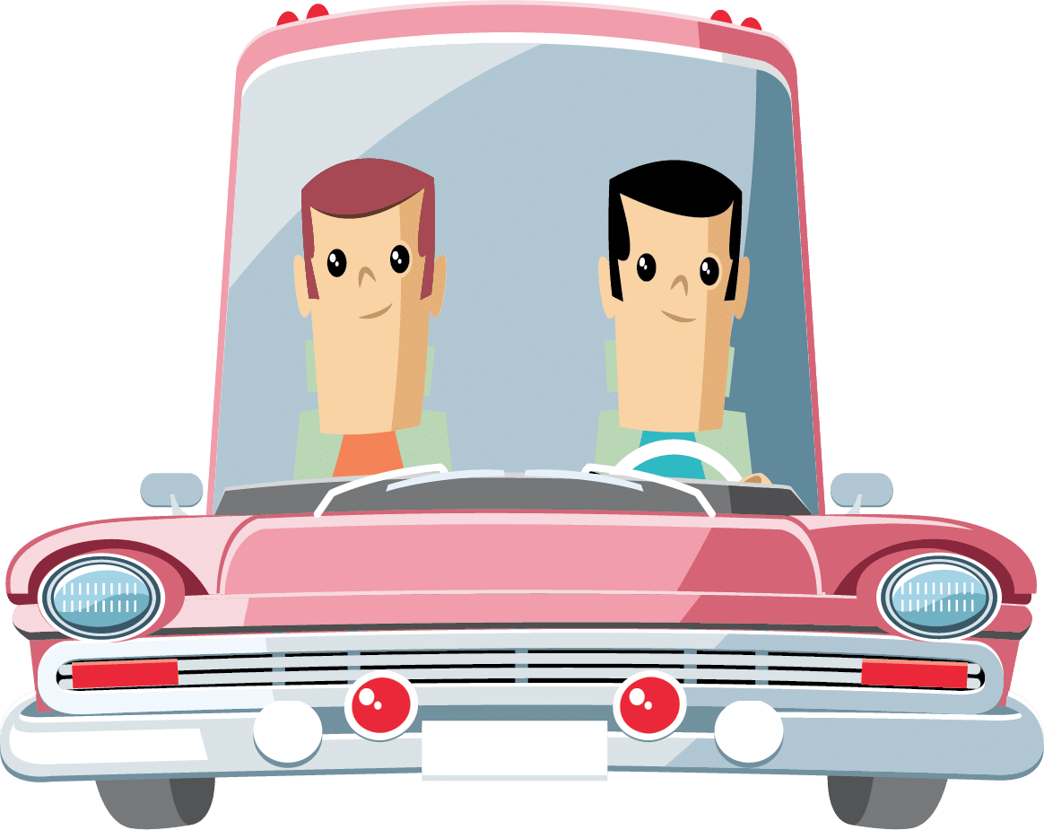 2 Men Riding a Car Illustration